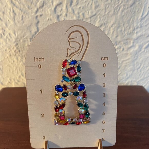 Colorful Statement Square Rhinestone Earrings - Picture 2 of 2
